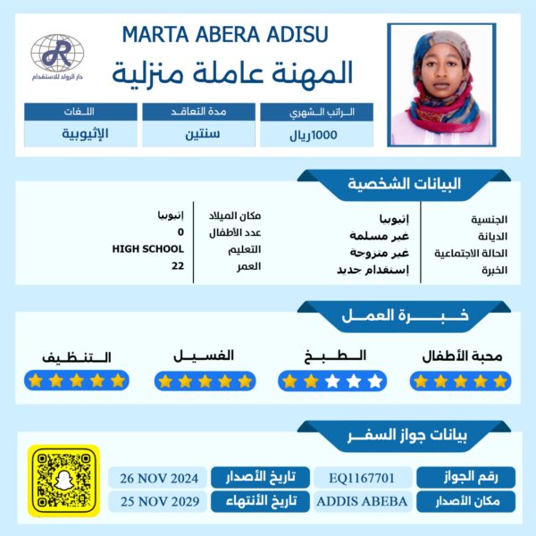 عاملة منزلية من اثيوبيا